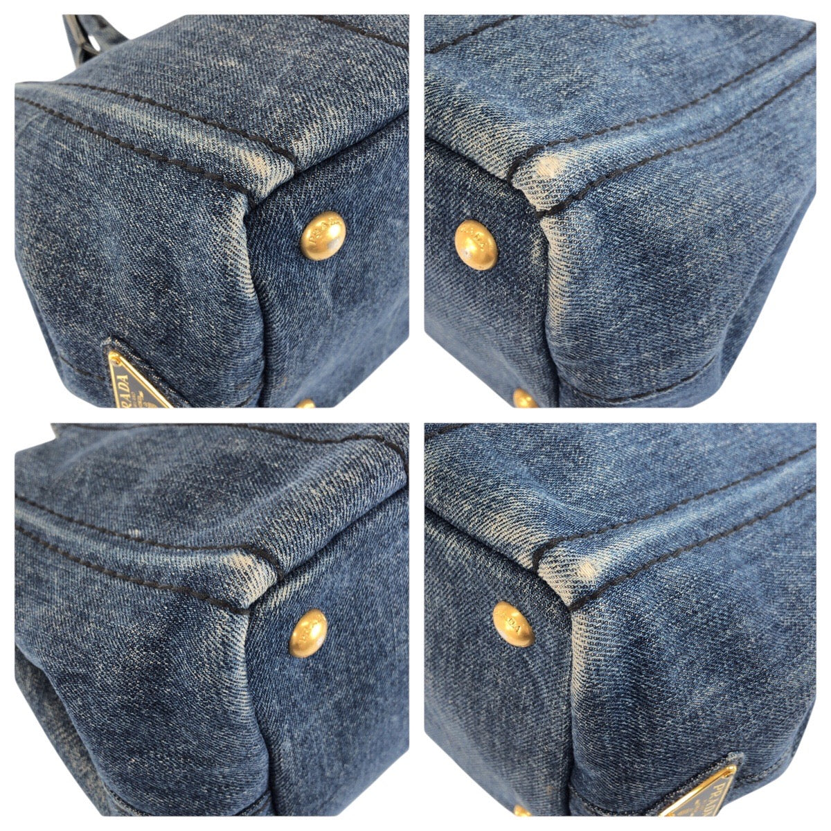 25294
PRADA プラダ カナパ ブルー ゴールド金具 デニム トートバッグ ハンドバッグ レディース AB37