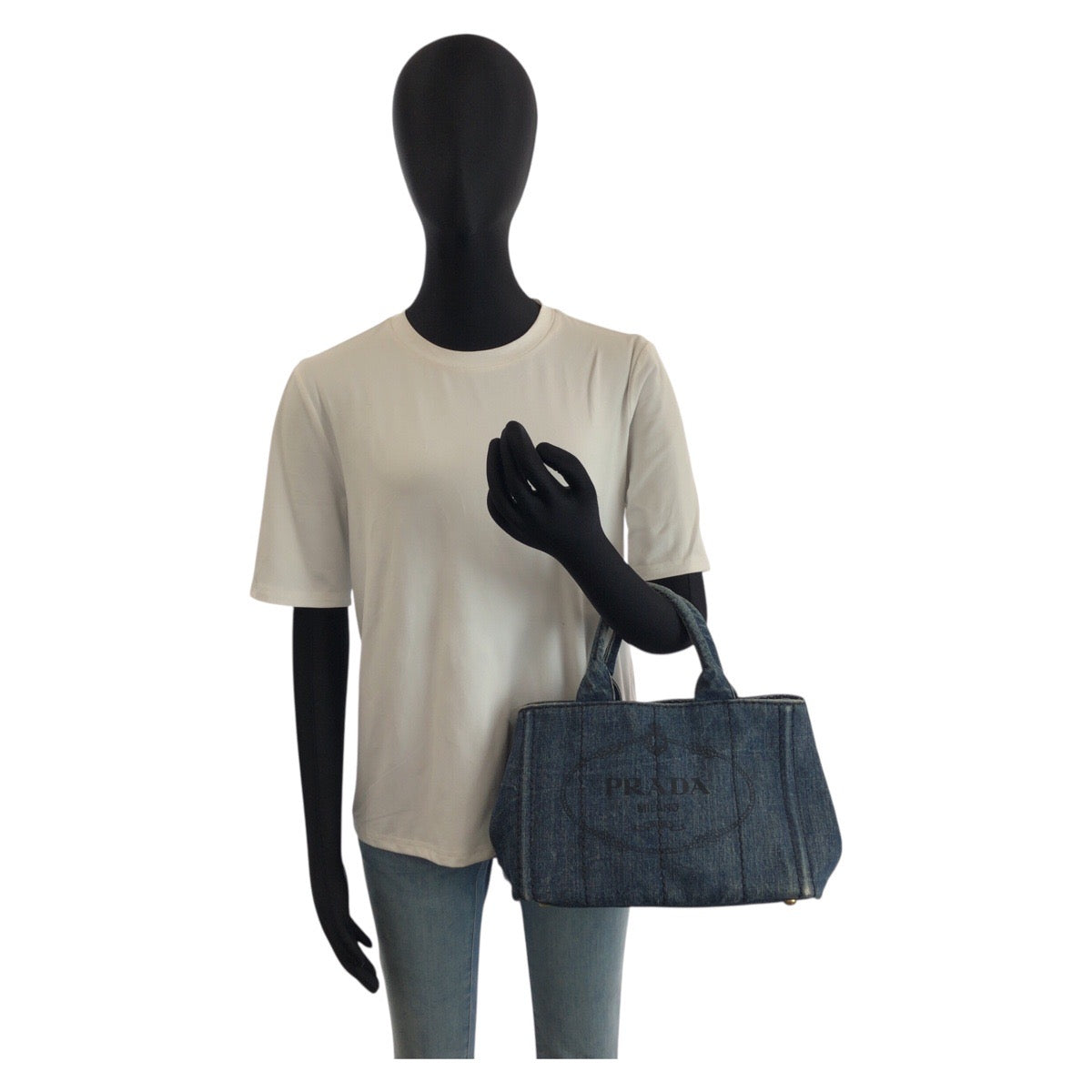 25294
PRADA プラダ カナパ ブルー ゴールド金具 デニム トートバッグ ハンドバッグ レディース AB37
