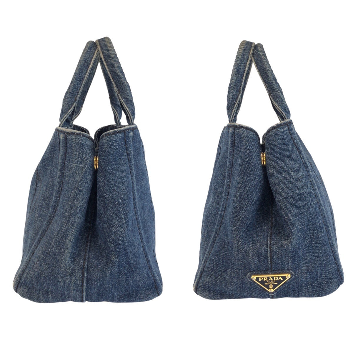25294
PRADA プラダ カナパ ブルー ゴールド金具 デニム トートバッグ ハンドバッグ レディース AB37