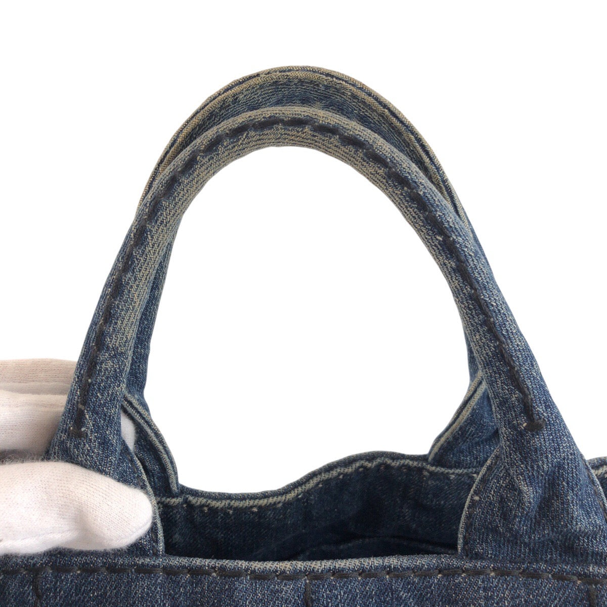 25294
PRADA プラダ カナパ ブルー ゴールド金具 デニム トートバッグ ハンドバッグ レディース AB37