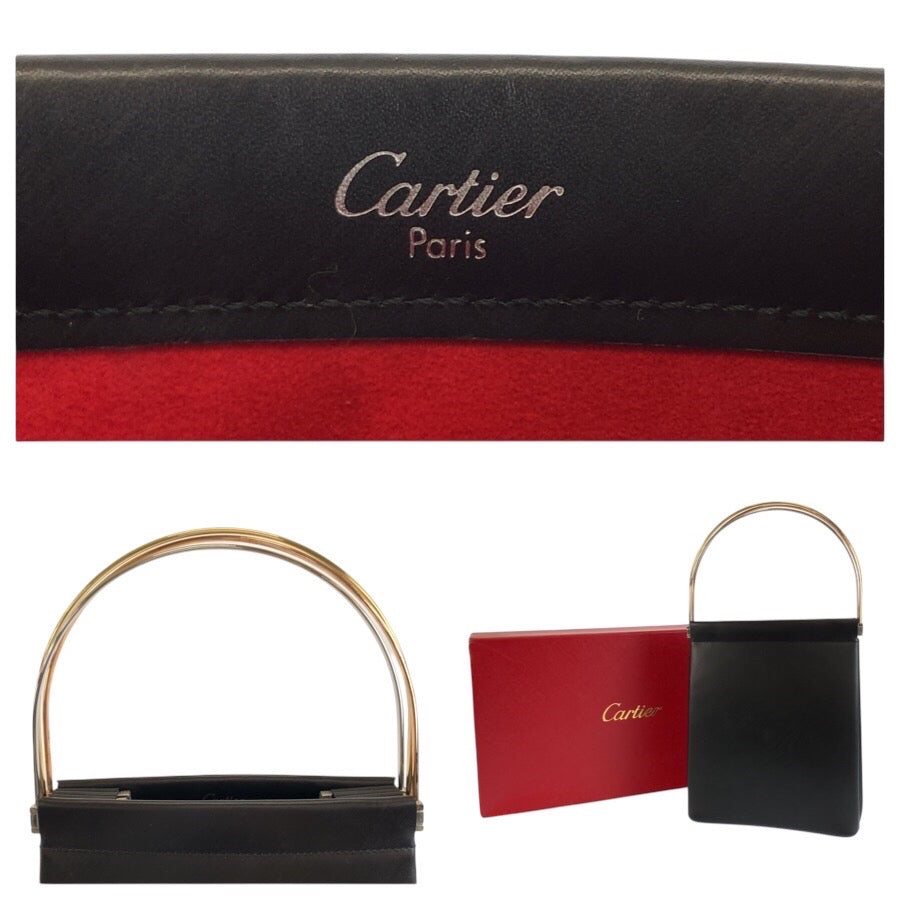 25299
CARTIER カルティエ トリニティ ブラック 黒 レザー ハンドバッグ パーティバッグ バニティバッグ レディース A50
