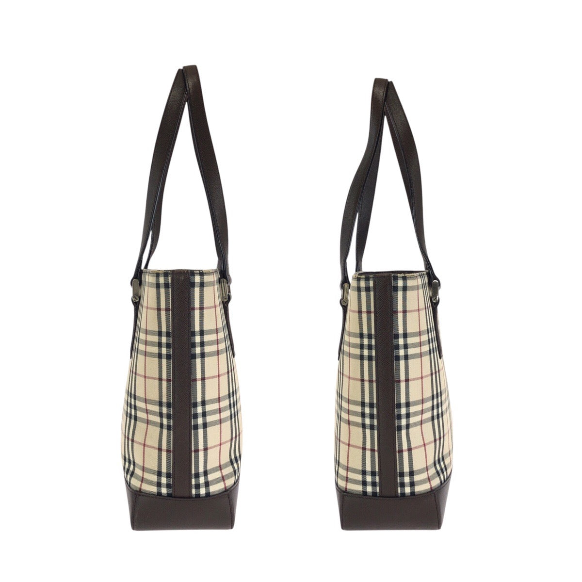 25305
BURBERRY バーバリー チェック柄 ベージュ ダークブラウン キャンバス / レザー トートバッグ ショルダーバッグ レディース ABP28