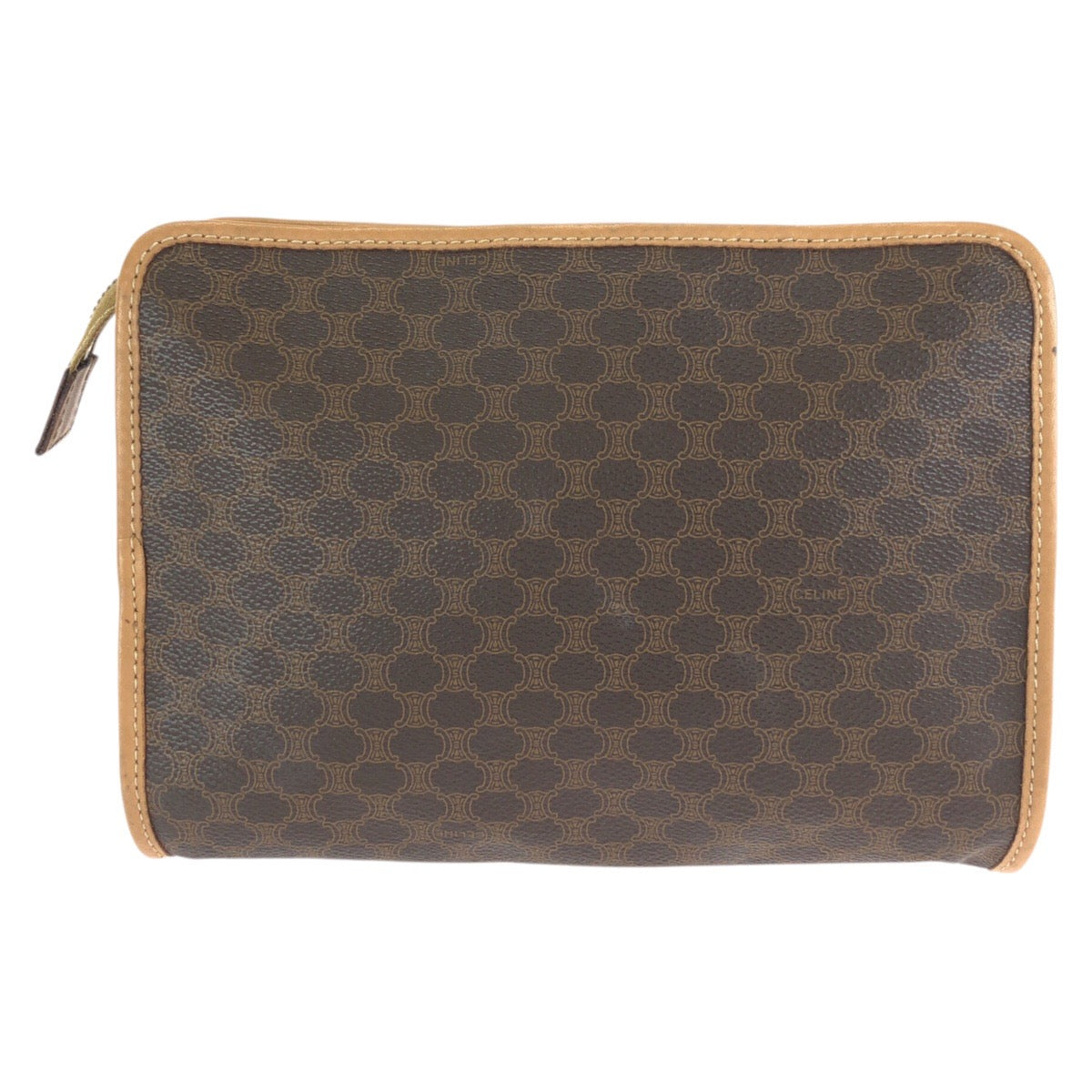 25306
CELINE セリーヌ ヴィンテージ マカダム ブラウン ゴールド金具 PVC / レザー クラッチバッグ セカンドバッグ メンズ ABP21