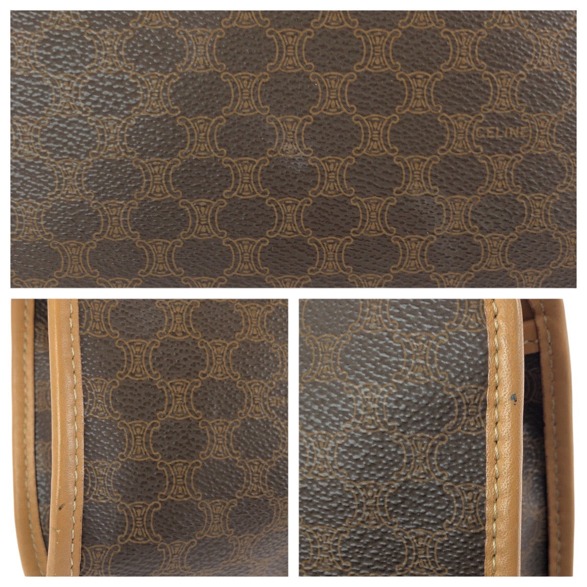 25306
CELINE セリーヌ ヴィンテージ マカダム ブラウン ゴールド金具 PVC / レザー クラッチバッグ セカンドバッグ メンズ ABP21