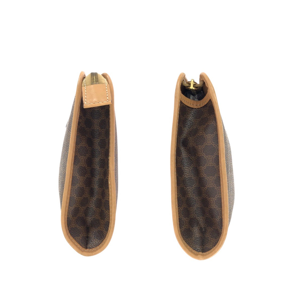 25306
CELINE セリーヌ ヴィンテージ マカダム ブラウン ゴールド金具 PVC / レザー クラッチバッグ セカンドバッグ メンズ ABP21