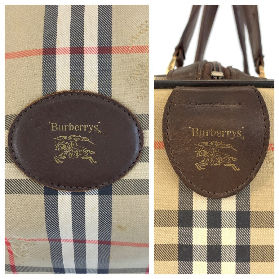 25307
Burberrys バーバリーズ ヴィンテージ シャドーホース チェック柄 ベージュ ブラウン ゴールド金具 キャンバス / レザー ボストンバッグ ハンドバッグ レディース AB28