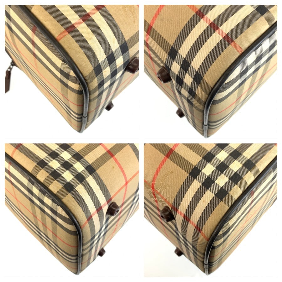 25307
Burberrys バーバリーズ ヴィンテージ シャドーホース チェック柄 ベージュ ブラウン ゴールド金具 キャンバス / レザー ボストンバッグ ハンドバッグ レディース AB28