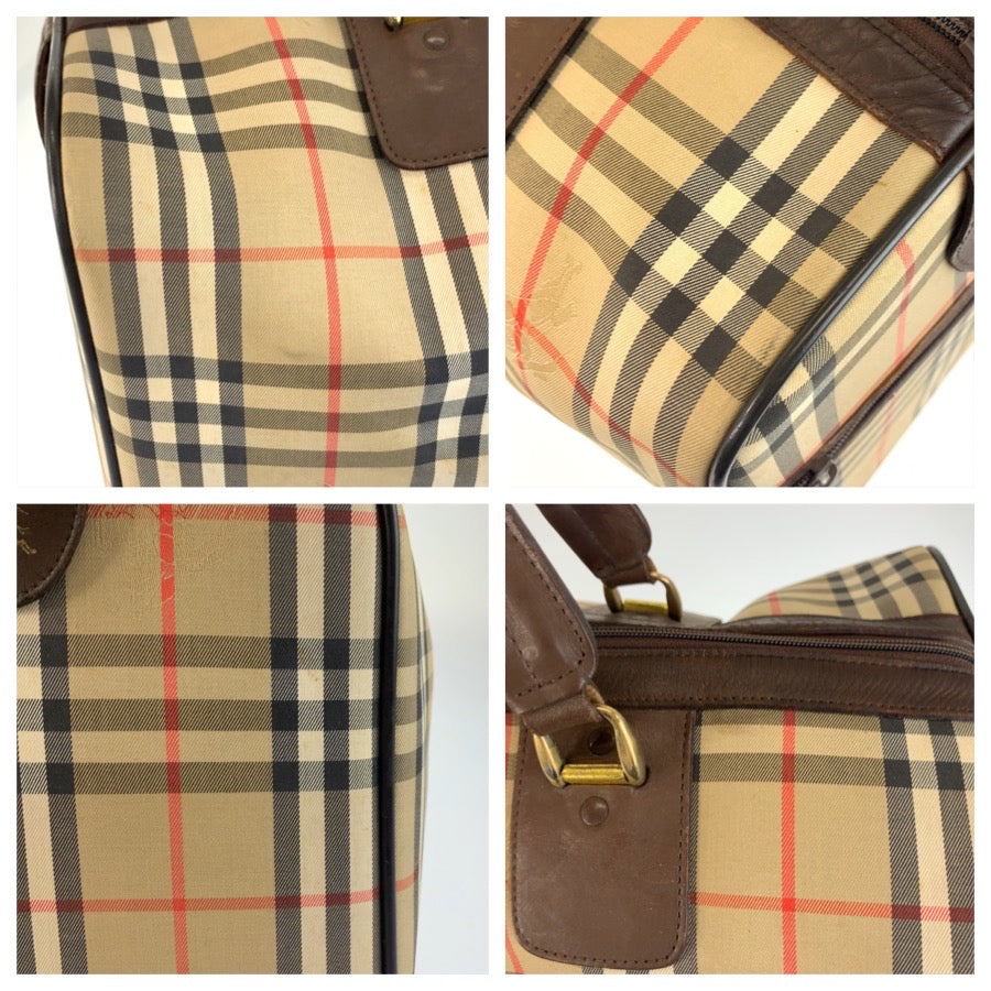 25307
Burberrys バーバリーズ ヴィンテージ シャドーホース チェック柄 ベージュ ブラウン ゴールド金具 キャンバス / レザー ボストンバッグ ハンドバッグ レディース AB28