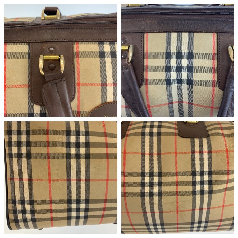 25307
Burberrys バーバリーズ ヴィンテージ シャドーホース チェック柄 ベージュ ブラウン ゴールド金具 キャンバス / レザー ボストンバッグ ハンドバッグ レディース AB28