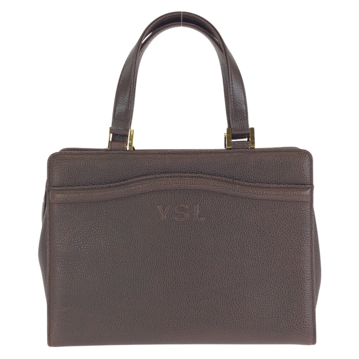 25313
YVES SAINT LAURENT イヴ サンローラン ヴィンテージ YSL ブラウン ゴールド金具 レザー ハンドバッグ レディース A42