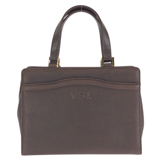 25313
YVES SAINT LAURENT イヴ サンローラン ヴィンテージ YSL ブラウン ゴールド金具 レザー ハンドバッグ レディース A42