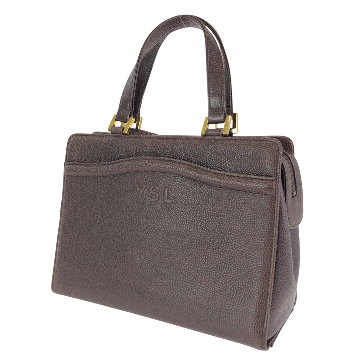 25313
YVES SAINT LAURENT イヴ サンローラン ヴィンテージ YSL ブラウン ゴールド金具 レザー ハンドバッグ レディース A42