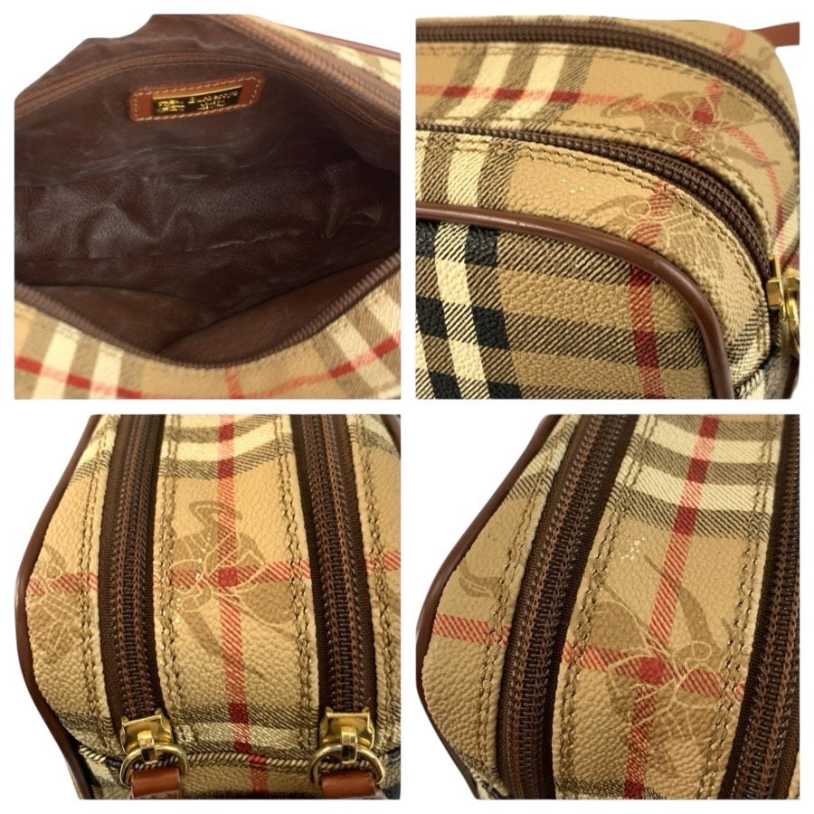 25315
Burberrys バーバリーズ ヴィンテージ シャドーホース チェック柄 ベージュ ブラウン ゴールド金具 PVC ショルダーバッグ ポシェット レディース ABP28