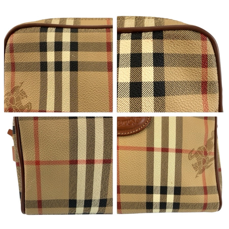 25315
Burberrys バーバリーズ ヴィンテージ シャドーホース チェック柄 ベージュ ブラウン ゴールド金具 PVC ショルダーバッグ ポシェット レディース ABP28