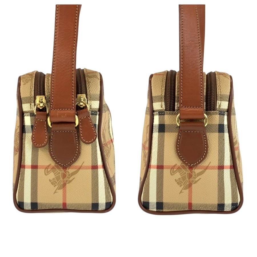 25315
Burberrys バーバリーズ ヴィンテージ シャドーホース チェック柄 ベージュ ブラウン ゴールド金具 PVC ショルダーバッグ ポシェット レディース ABP28