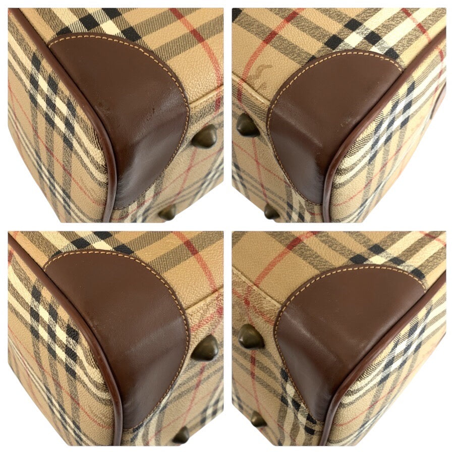 25317
Burberrys バーバリーズ ヴィンテージ シャドーホース チェック柄 ベージュ ブラウン ゴールド金具 PVC ボストンバッグ ショルダーバッグ 2way レディース AB28