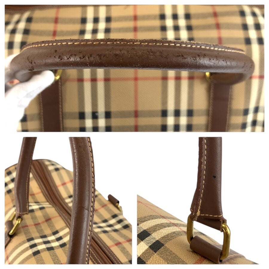 25317
Burberrys バーバリーズ ヴィンテージ シャドーホース チェック柄 ベージュ ブラウン ゴールド金具 PVC ボストンバッグ ショルダーバッグ 2way レディース AB28