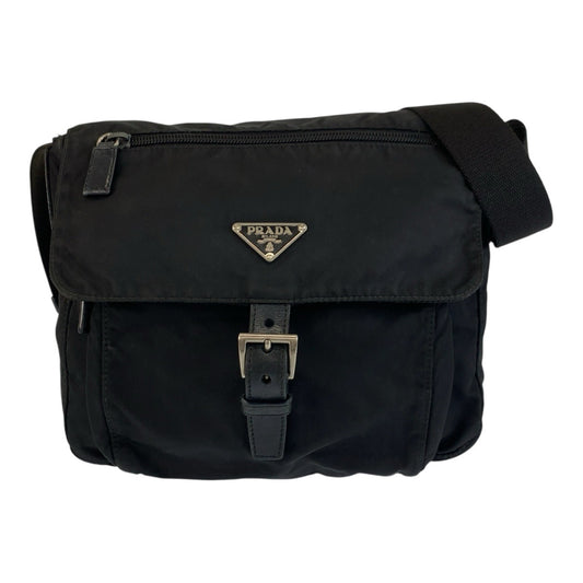 25321
PRADA プラダ テスート 三角ロゴプレート ブラック 黒 シルバー金具 ナイロン ショルダーバッグ メッセンジャーバッグ レディース AB37