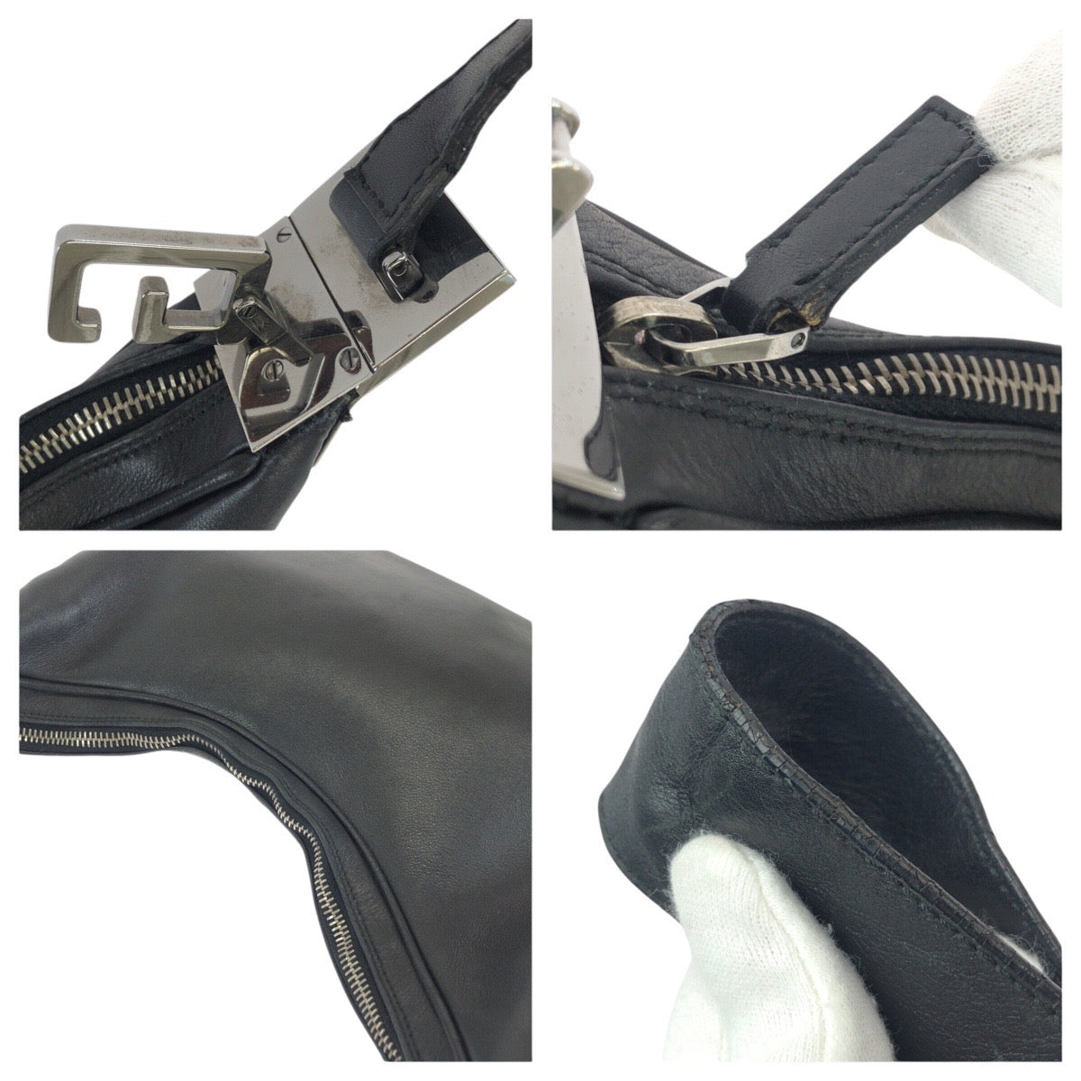 25322
GUCCI グッチ ホーボー ブラック 黒 シルバー金具 レザー 001 3315 ショルダーバッグ レディース ABP37