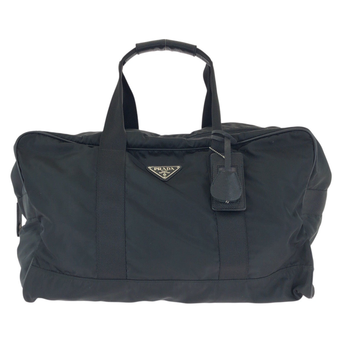 25323
PRADA プラダ テスート サフィアーノ 三角ロゴプレート ブラック 黒 シルバー金具 ナイロン / レザー ボストンバッグ トラベルバッグ メンズ ABP56
