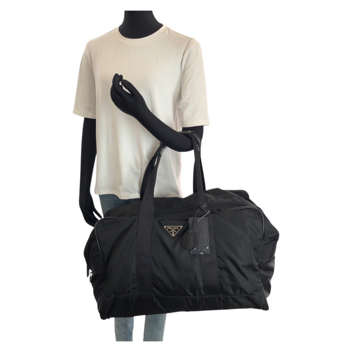 25323
PRADA プラダ テスート サフィアーノ 三角ロゴプレート ブラック 黒 シルバー金具 ナイロン / レザー ボストンバッグ トラベルバッグ メンズ ABP56