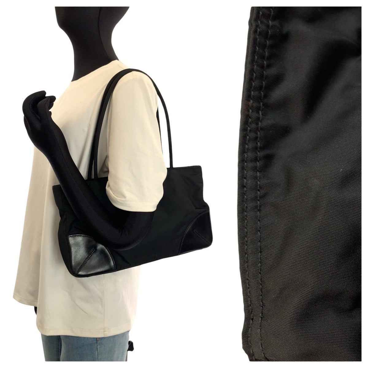 25324
PRADA プラダ テスート 三角ロゴプレート ブラック 黒 シルバー金具 ナイロン / レザー トートバッグ ショルダーバッグ レディース ABP37