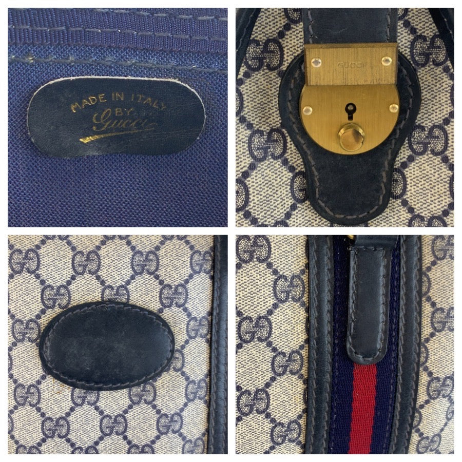 25325
GUCCI グッチ ヴィンテージ シェリーライン ネイビー グレー ゴールド金具 GGスプリームキャンバス / レザー ハンドバッグ ボストンバッグ レディース AB35