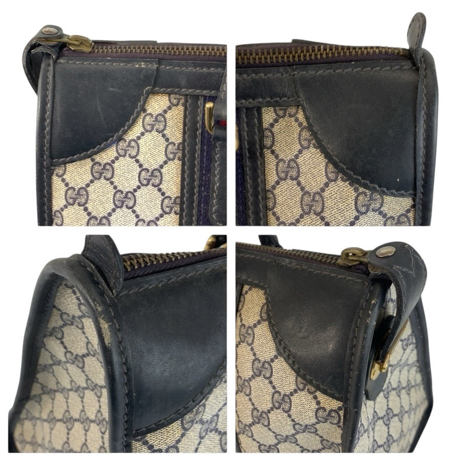 25325
GUCCI グッチ ヴィンテージ シェリーライン ネイビー グレー ゴールド金具 GGスプリームキャンバス / レザー ハンドバッグ ボストンバッグ レディース AB35