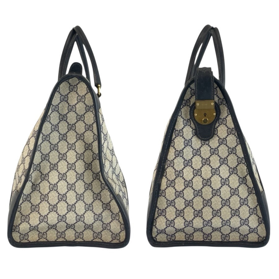 25325
GUCCI グッチ ヴィンテージ シェリーライン ネイビー グレー ゴールド金具 GGスプリームキャンバス / レザー ハンドバッグ ボストンバッグ レディース AB35