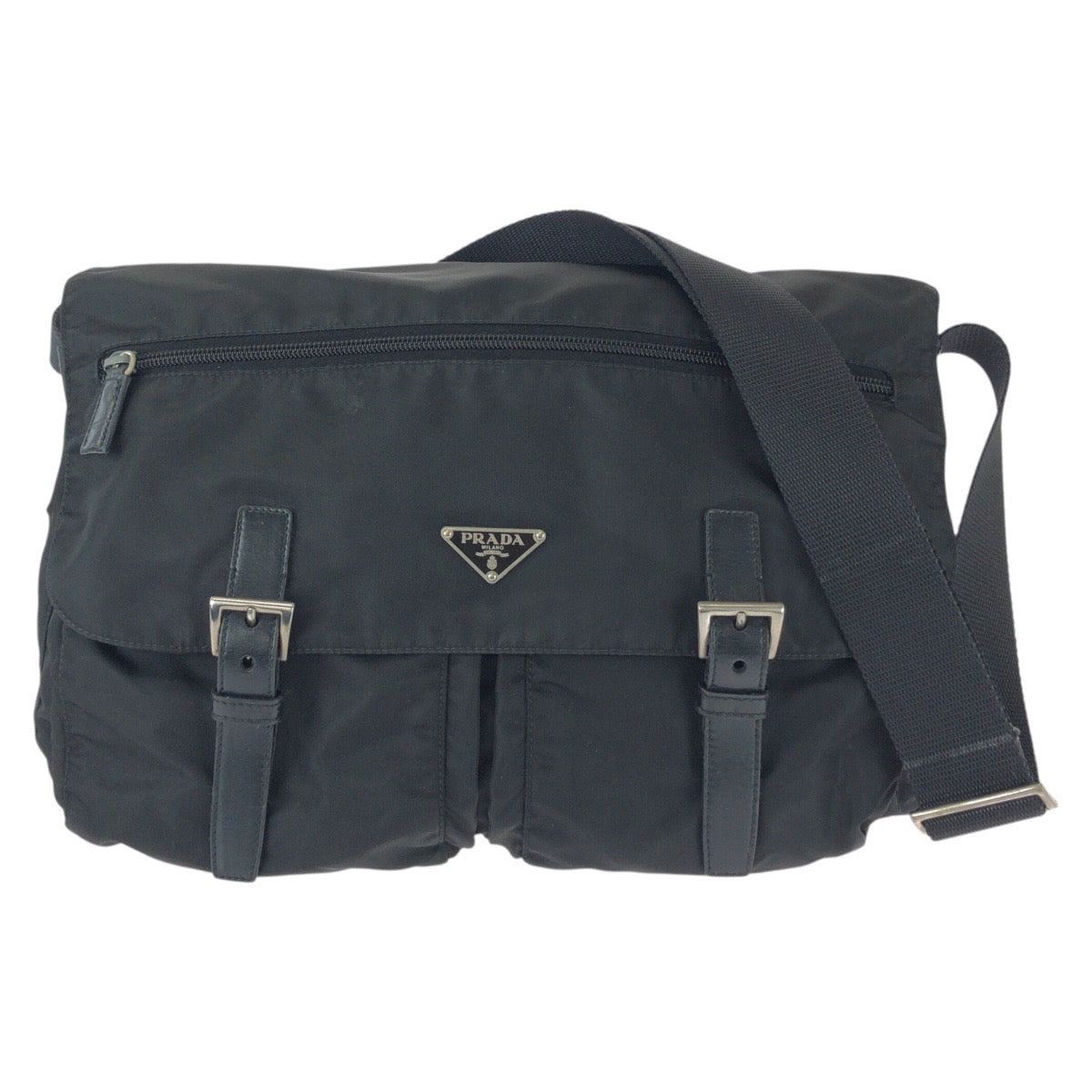 25330
PRADA プラダ テスート 三角ロゴプレート ブラック 黒 シルバー金具 ナイロン / レザー ショルダーバッグ メッセンジャーバッグ レディース AB30