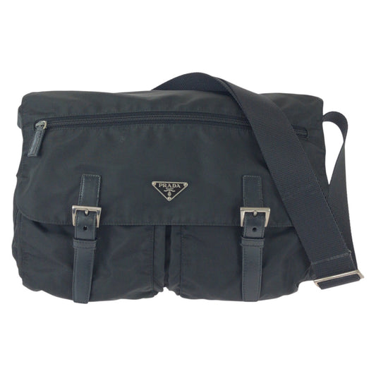 25330
PRADA プラダ テスート 三角ロゴプレート ブラック 黒 シルバー金具 ナイロン / レザー ショルダーバッグ メッセンジャーバッグ レディース AB30