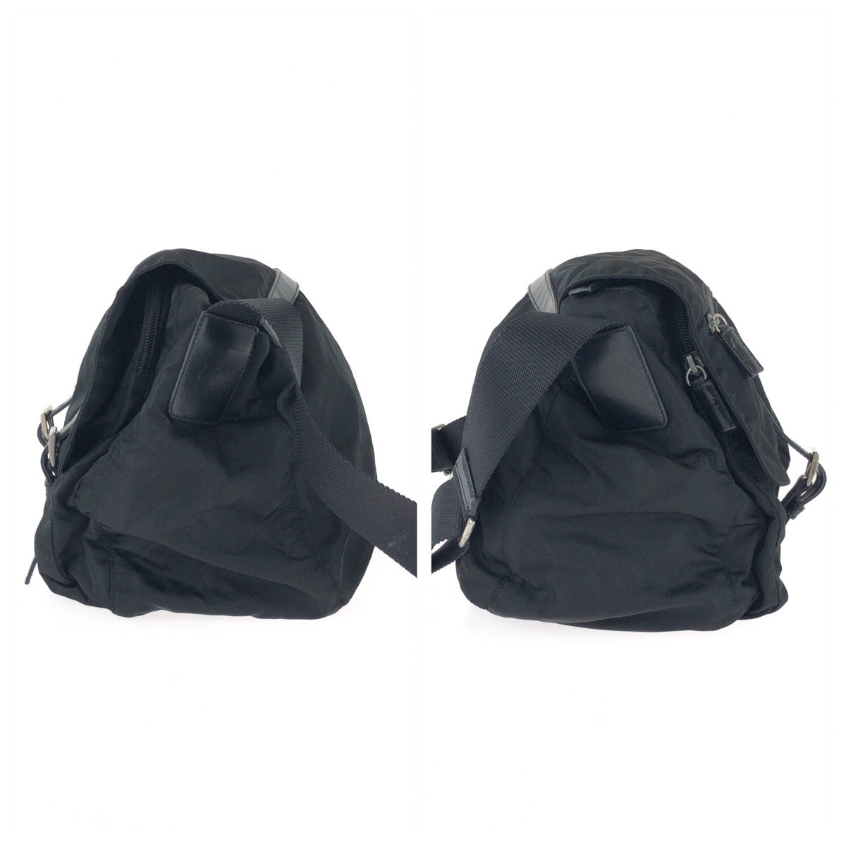 25330
PRADA プラダ テスート 三角ロゴプレート ブラック 黒 シルバー金具 ナイロン / レザー ショルダーバッグ メッセンジャーバッグ レディース AB30