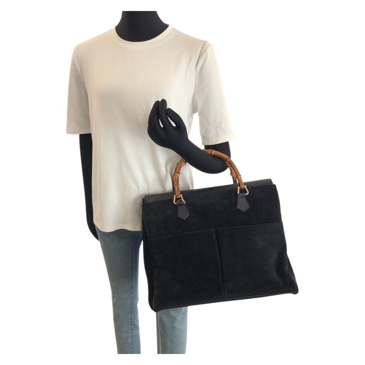 25333
GUCCI グッチ ヴィンテージ バンブー ２way ブラック 黒 ゴールド金具 スウェード 002 123 0322 トートバッグ ショルダーバッグ レディース ABP49