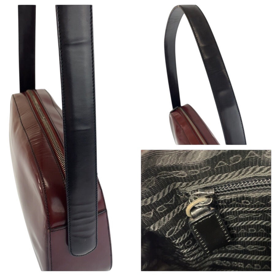 25334
PRADA プラダ ワインレッド ブラック パテントレザー ショルダーバッグ レディース ABP36