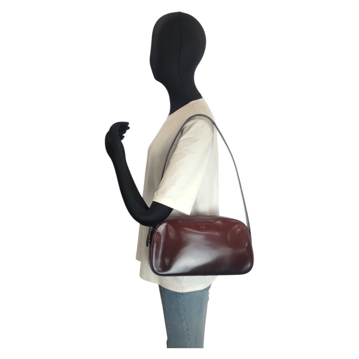 25334
PRADA プラダ ワインレッド ブラック パテントレザー ショルダーバッグ レディース ABP36