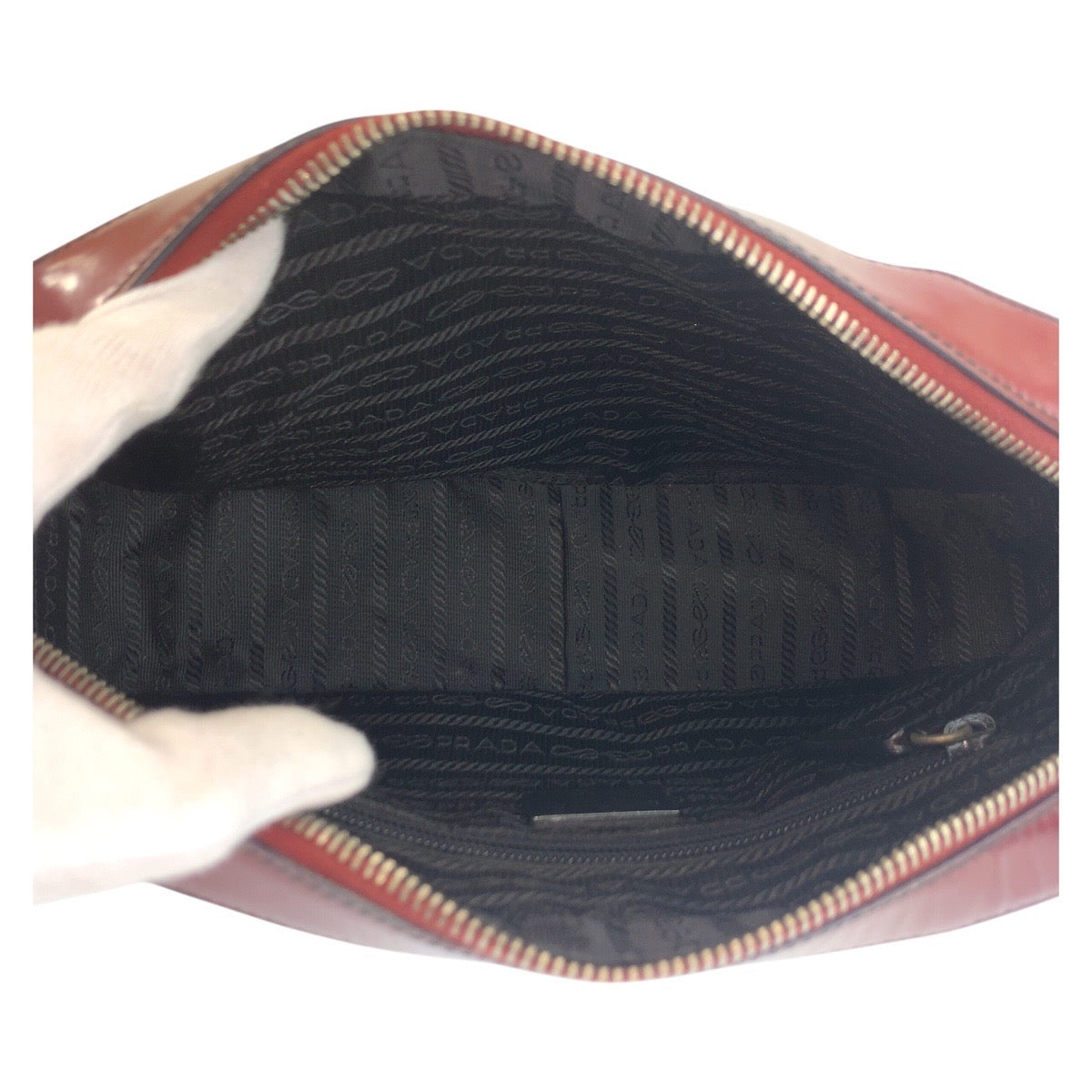 25334
PRADA プラダ ワインレッド ブラック パテントレザー ショルダーバッグ レディース ABP36