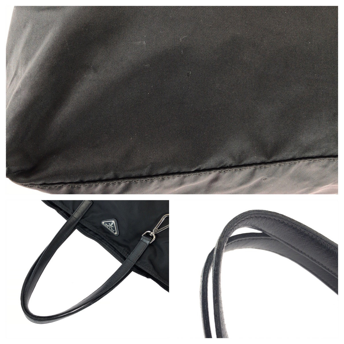 25338
PRADA プラダ テスート サフィアーノ 三角ロゴプレート ブラック 黒 シルバー金具 ナイロン / レザー トートバッグ ショルダーバッグ レディース ABP35