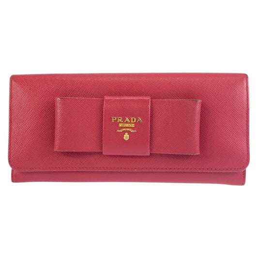 25340
PRADA プラダ サフィアーノ リボン ピンク ゴールド金具 レザー 長財布 ロングウォレット レディース AB16