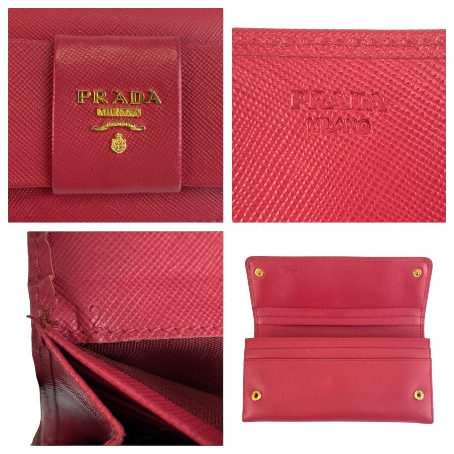 25340
PRADA プラダ サフィアーノ リボン ピンク ゴールド金具 レザー 長財布 ロングウォレット レディース AB16