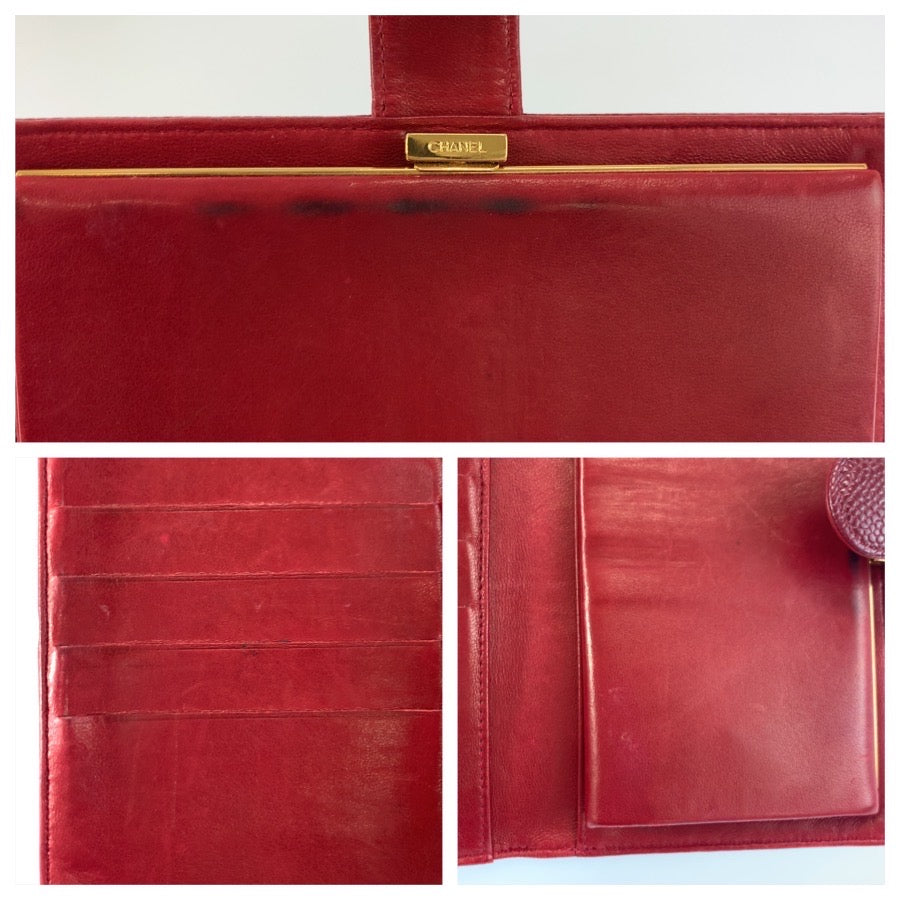 25341
CHANEL シャネル ヴィンテージ ココマーク ワインレッド ゴールド金具 レザー 長財布 ロングウォレット レディース ABP42