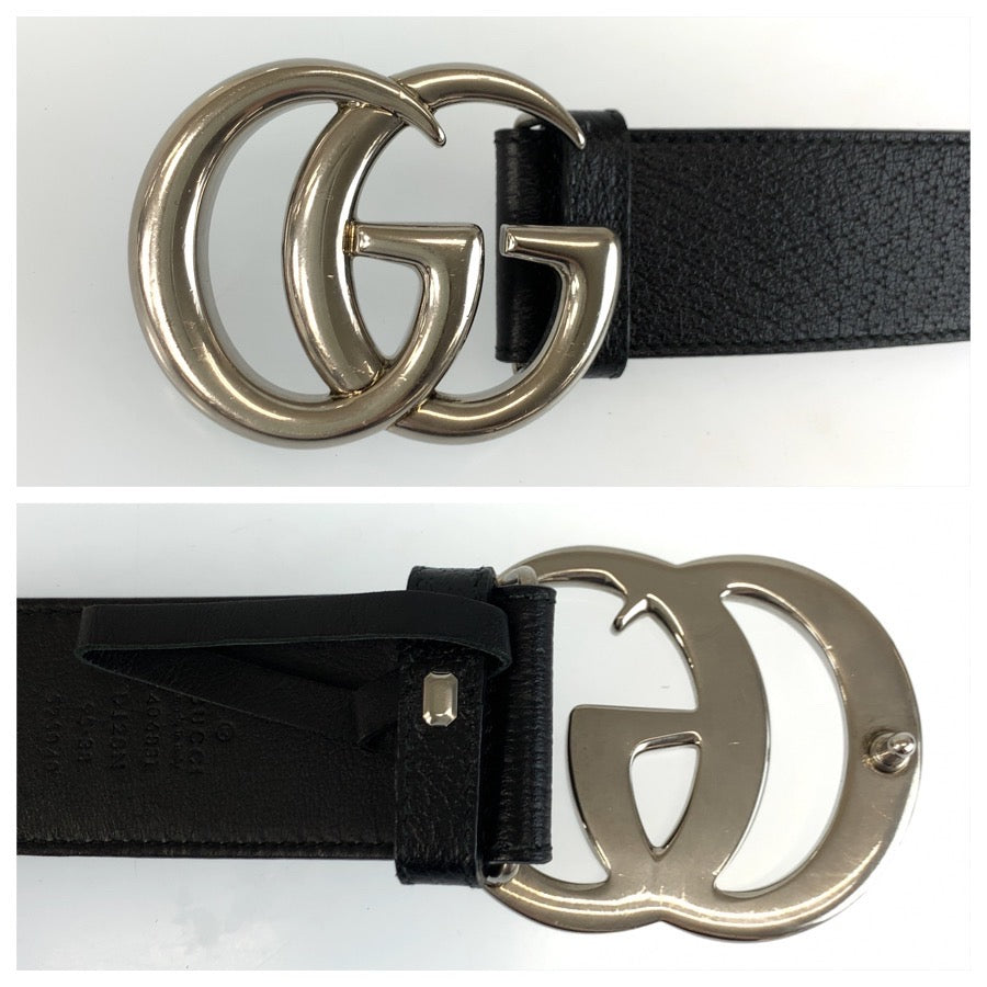 25343
GUCCI グッチ GGマーモント 95cm/38インチ ブラック 黒 シルバー金具 レザー 406831 ベルト メンズ ABP35