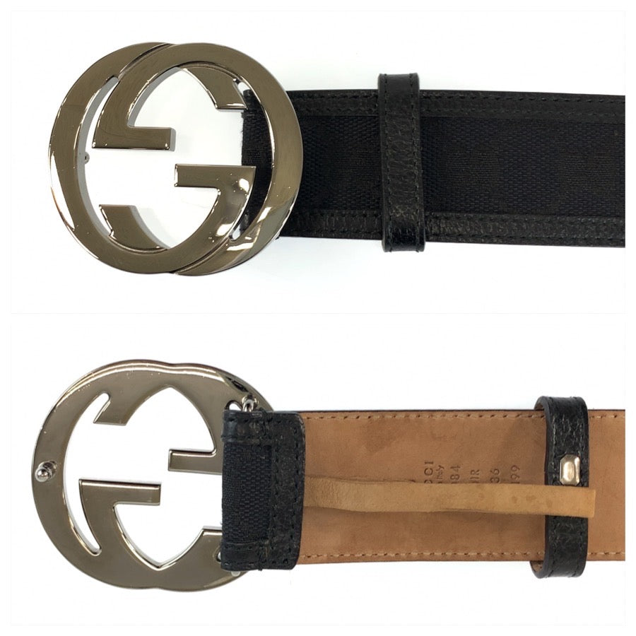 25346
GUCCI グッチ インターロッキング 90cm/36インチ ブラック 黒 GGキャンバス / レザー 480199 ベルト メンズ A37