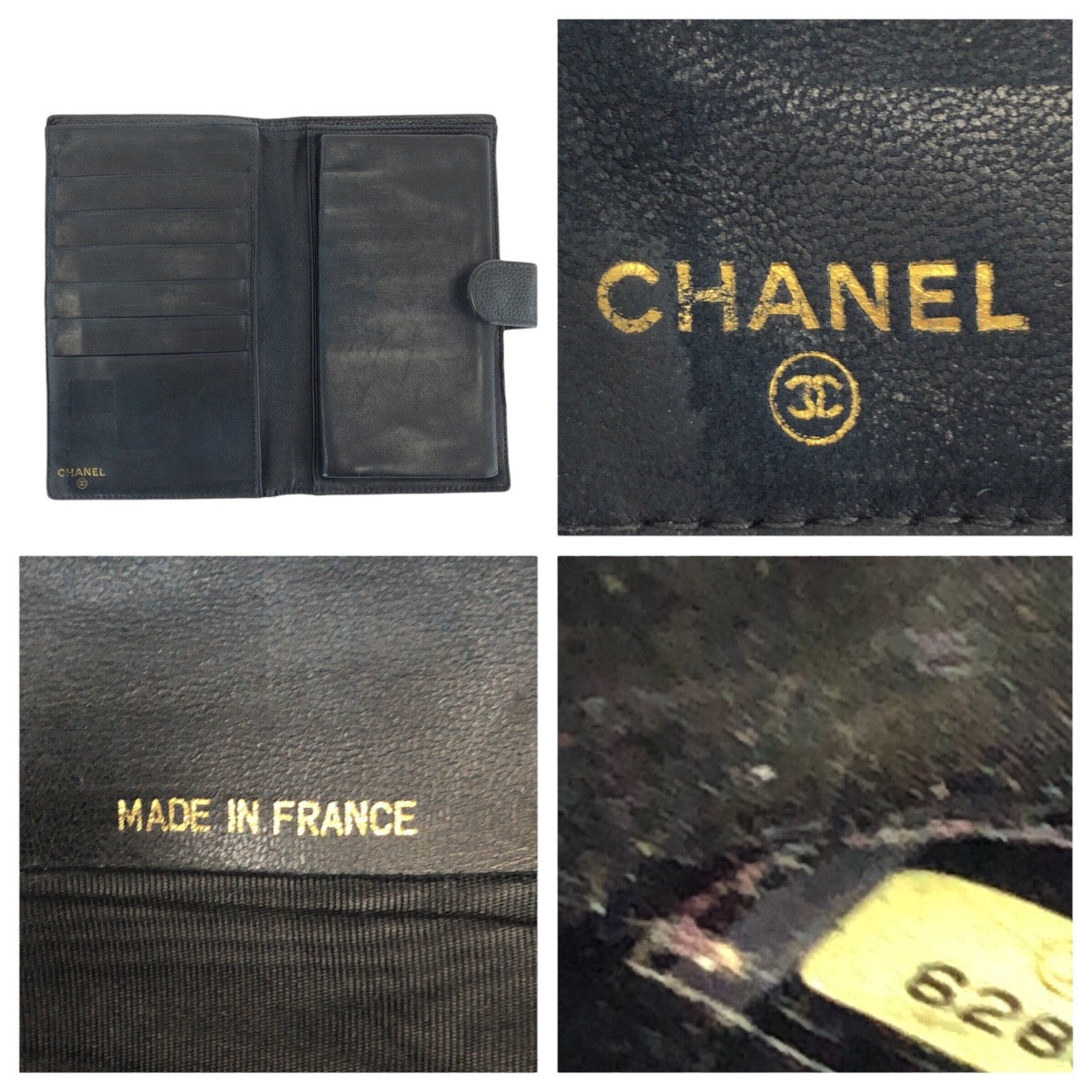 25348
CHANEL シャネル ヴィンテージ ココマーク ブラック 黒 ゴールド金具 キャビアスキン 長財布 ロングウォレット レディース AB23