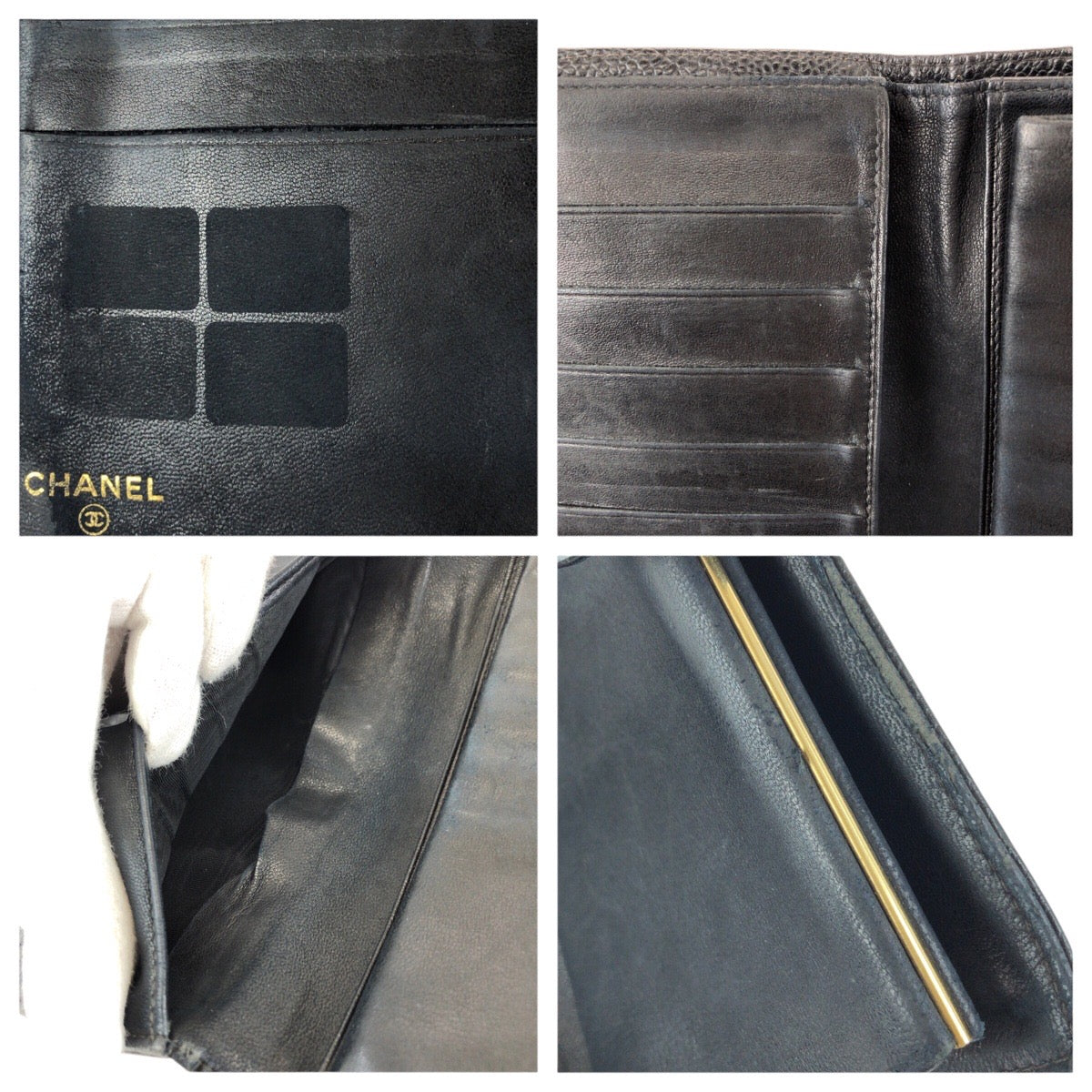 25348
CHANEL シャネル ヴィンテージ ココマーク ブラック 黒 ゴールド金具 キャビアスキン 長財布 ロングウォレット レディース AB23