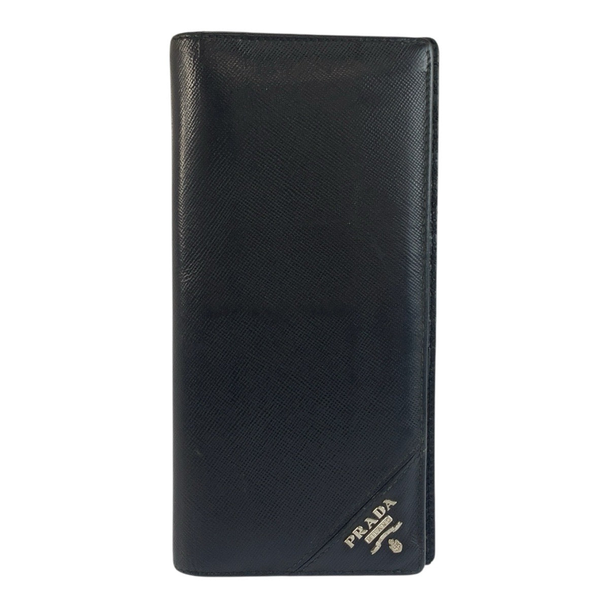 25349
PRADA プラダ サフィアーノ ブラック 黒 シルバー金具 レザー 長財布 ロングウォレット メンズ AB16