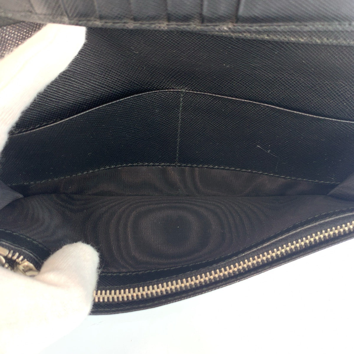 25349
PRADA プラダ サフィアーノ ブラック 黒 シルバー金具 レザー 長財布 ロングウォレット メンズ AB16