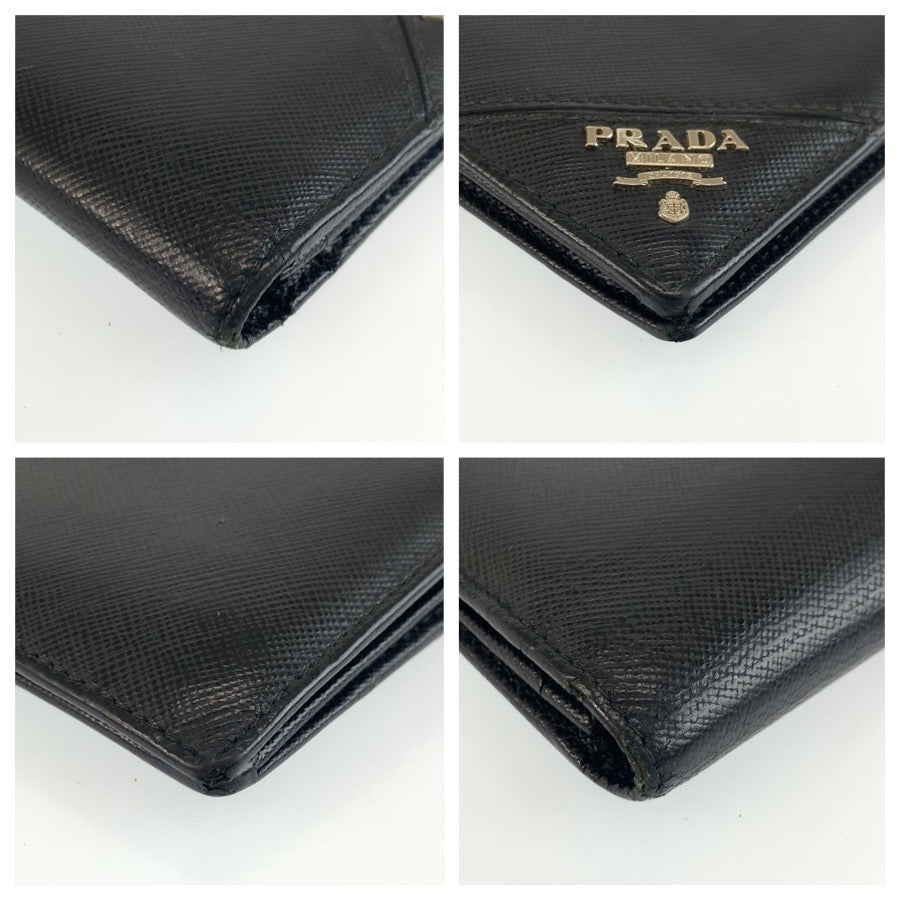 25349
PRADA プラダ サフィアーノ ブラック 黒 シルバー金具 レザー 長財布 ロングウォレット メンズ AB16