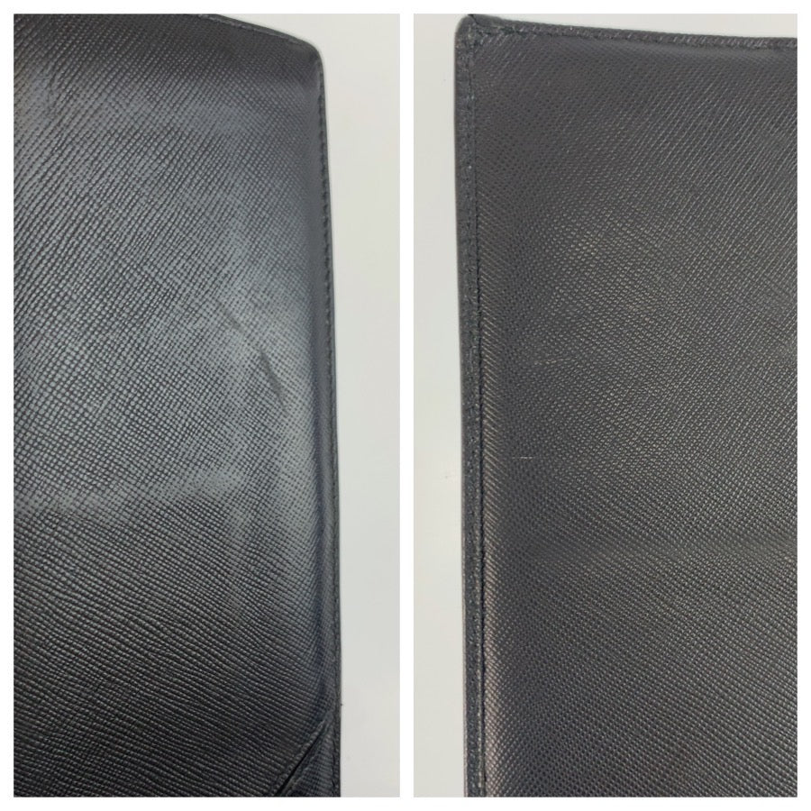 25349
PRADA プラダ サフィアーノ ブラック 黒 シルバー金具 レザー 長財布 ロングウォレット メンズ AB16