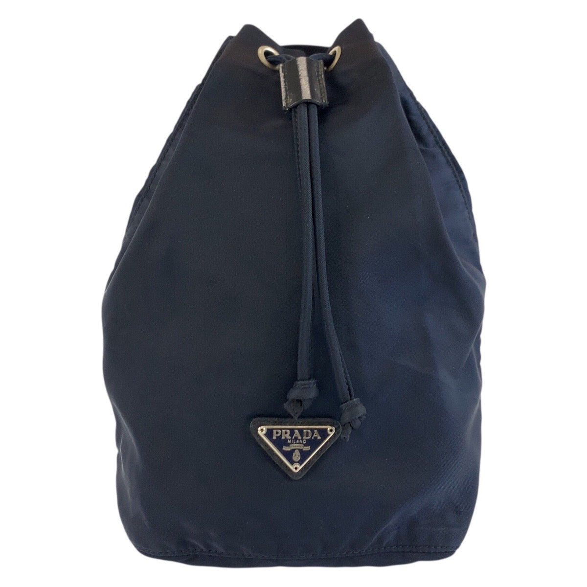 25350
PRADA プラダ テスート 三角ロゴプレート ネイビー シルバー金具 ナイロン 巾着ポーチ レディース AB16