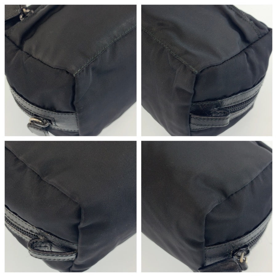 25351
PRADA プラダ テスート 三角ロゴプレート ブラック 黒 シルバー金具 ナイロン ポーチ クラッチバッグ レディース ABP21